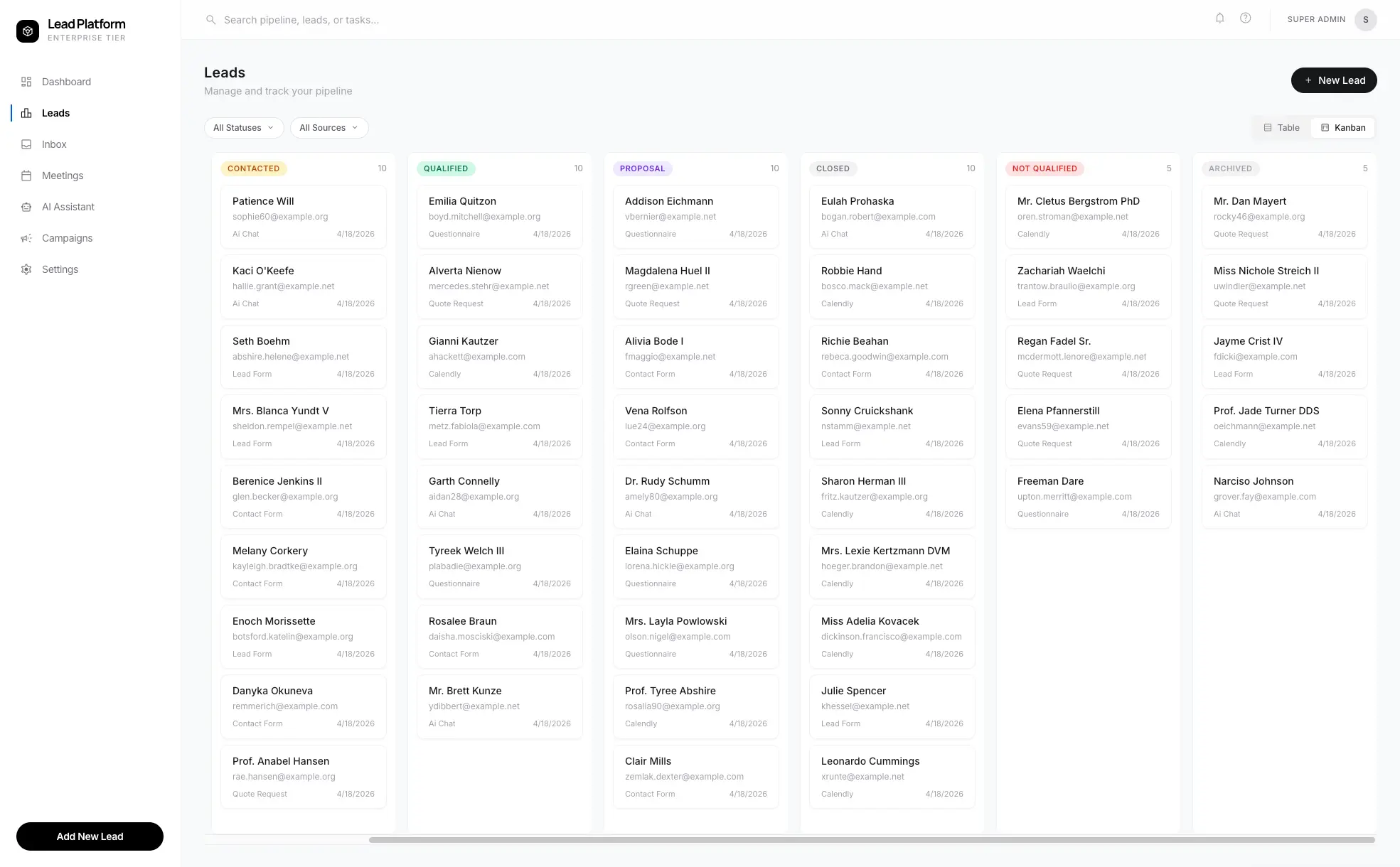 Infiteq Lead Platform dashboard